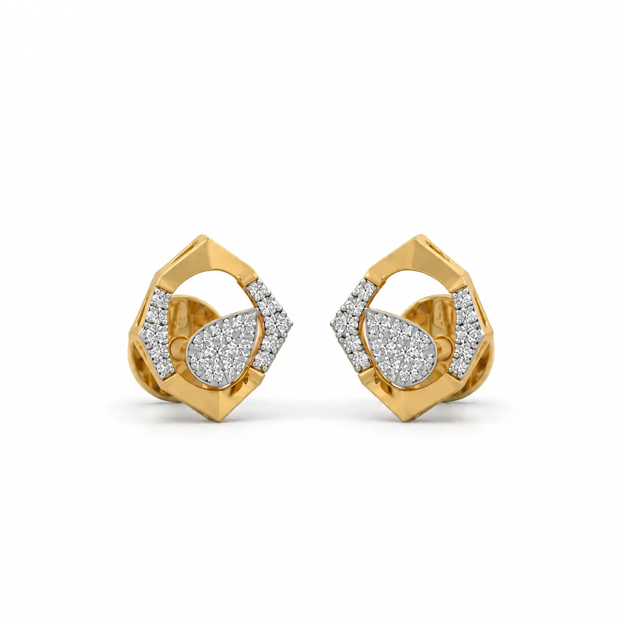 Luxury Geometric Floral Lab Grown Diamond Stud Earrings Luxury geometric floral lab grown diamond stud earrings for women in 14K yellow gold