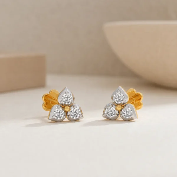 Floral lab grown diamond stud earrings in 14K yellow gold