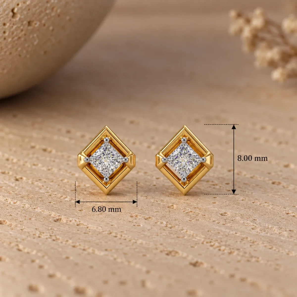 Luxury Geometric Square Lab Grown Diamond Stud (Earrings) for Women – Brilliant Diamond Centre in 18k Gold - Image 4