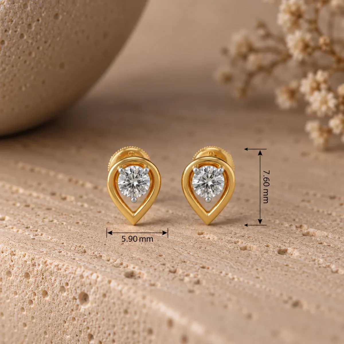 Luxury Teardrop Lab Grown Diamond Stud (Earrings) for Women – Brilliant Round Diamond Centre in 18k Gold - Image 4