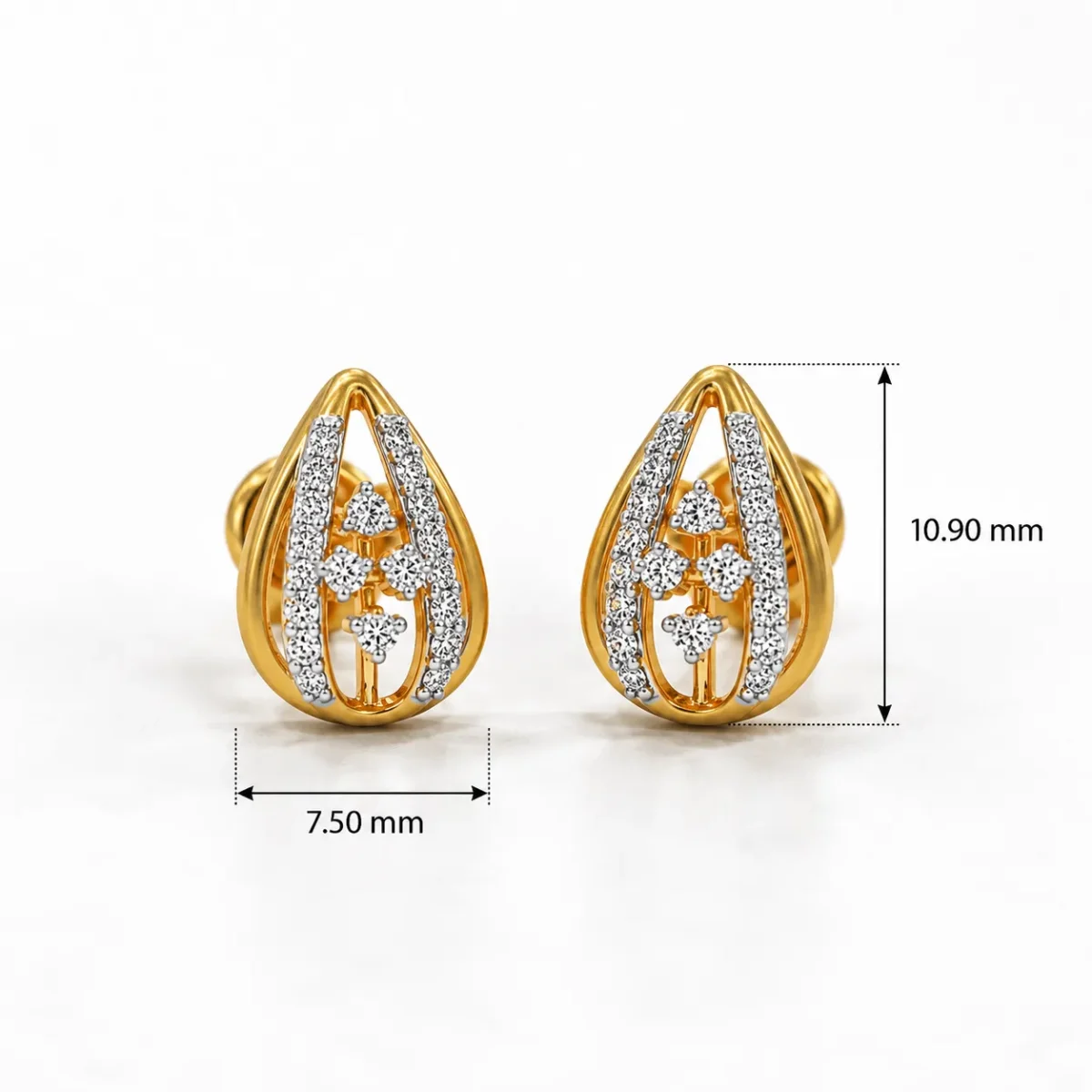 Premium Floral Teardrop Diamond Stud (Earrings) for Women – Sparkling Lab Grown Diamonds with 18k Gold - Image 4