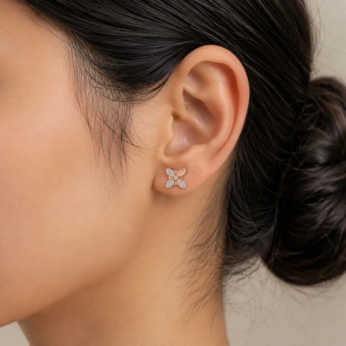 Elegant Floral Lab Grown Diamond Stud Earrings for Women – Premium 18K Rose Gold - Image 5