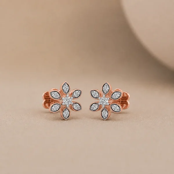 Exquisite floral lab grown diamond stud earrings for women in 14K gold