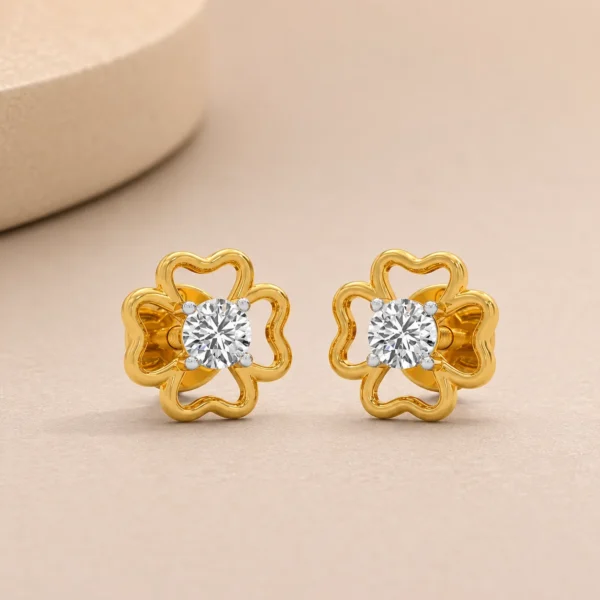 Elegant floral lab grown diamond stud earrings for women in 14K yellow gold