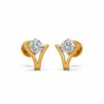 Luxury V-shaped lab grown diamond stud earrings for women with a 1ct round diamond in 14K yellow gold