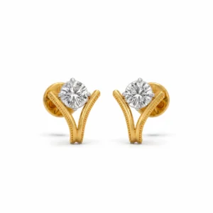 Luxury V-shaped lab grown diamond stud earrings for women with a 1ct round diamond in 14K yellow gold