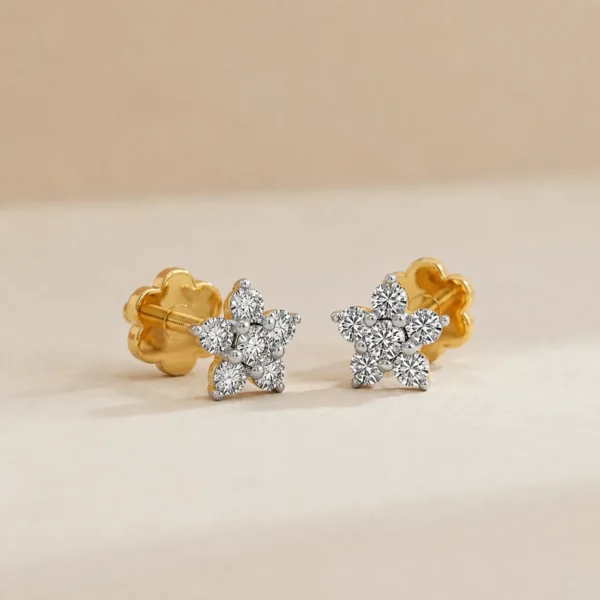 Floral lab grown diamond stud earrings for women in 14K yellow gold