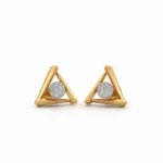 Luxury geometric triangle lab grown diamond stud earrings for women in 14K yellow gold