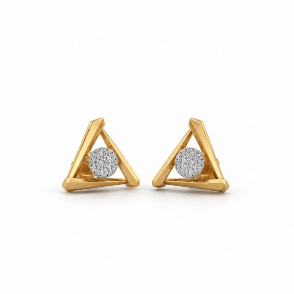 Luxury geometric triangle lab grown diamond stud earrings for women in 14K yellow gold