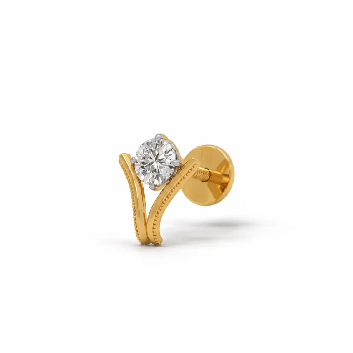 Luxury V-Shaped Lab Grown Diamond Stud (Earrings) for Women – Brilliant Round Diamond Centre in 18k Gold - Image 2