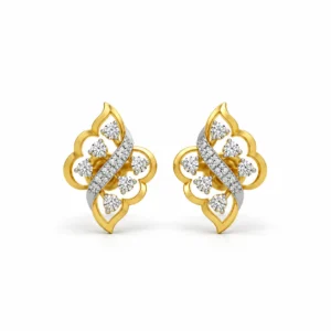 Premium floral lab grown diamond stud earrings for women in 14K yellow gold