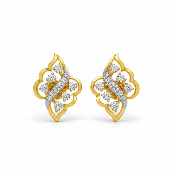 Premium floral lab grown diamond stud earrings for women in 14K yellow gold
