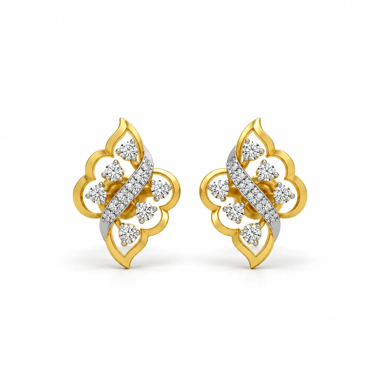 Premium floral lab grown diamond stud earrings for women in 14K yellow gold