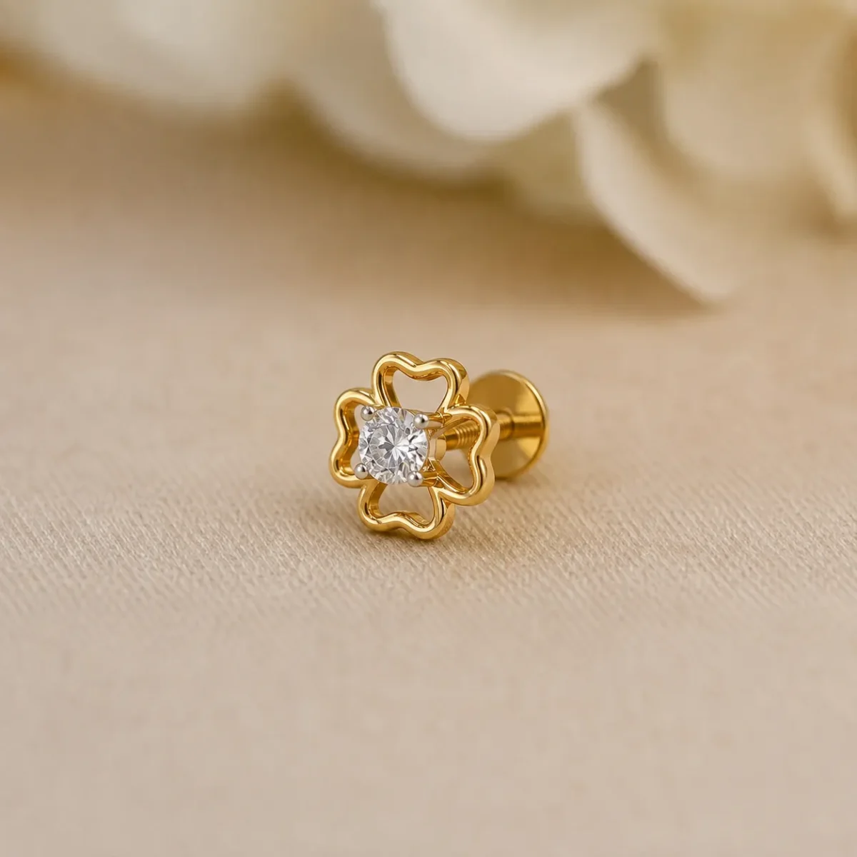 Beautiful Floral Diamond Stud (Earrings) for Women – Elegant Lab Grown Diamonds in 18K Gold - Image 2