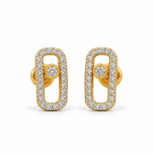 Modern rectangular lab grown diamond stud earrings for women in 14K yellow gold