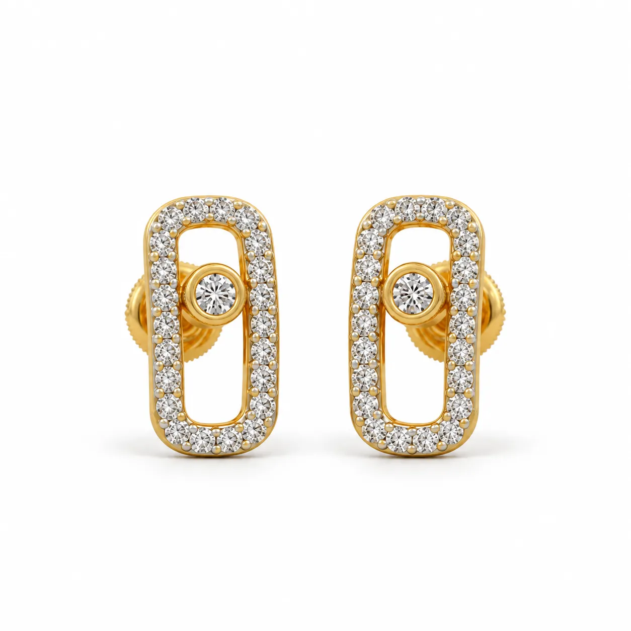 Modern rectangular lab grown diamond stud earrings for women in 14K yellow gold