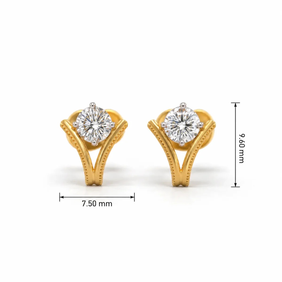 Luxury V-Shaped Lab Grown Diamond Stud (Earrings) for Women – Brilliant Round Diamond Centre in 18k Gold - Image 4