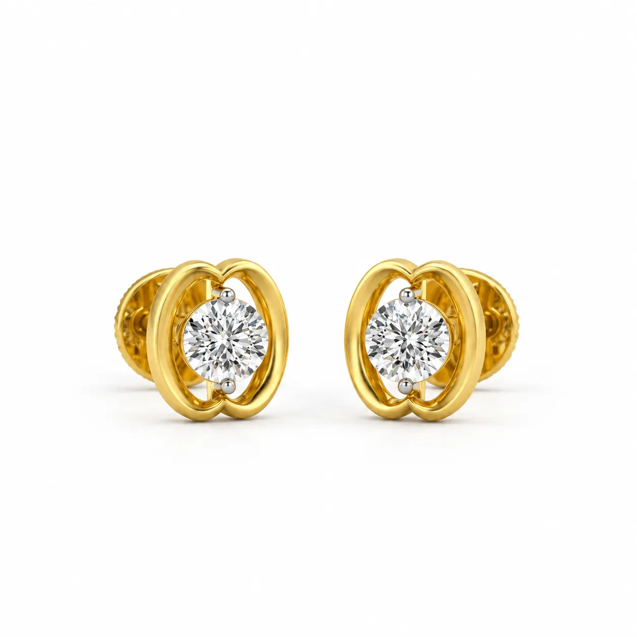 Timeless oval-inspired lab grown diamond stud earrings for women in 14K yellow gold