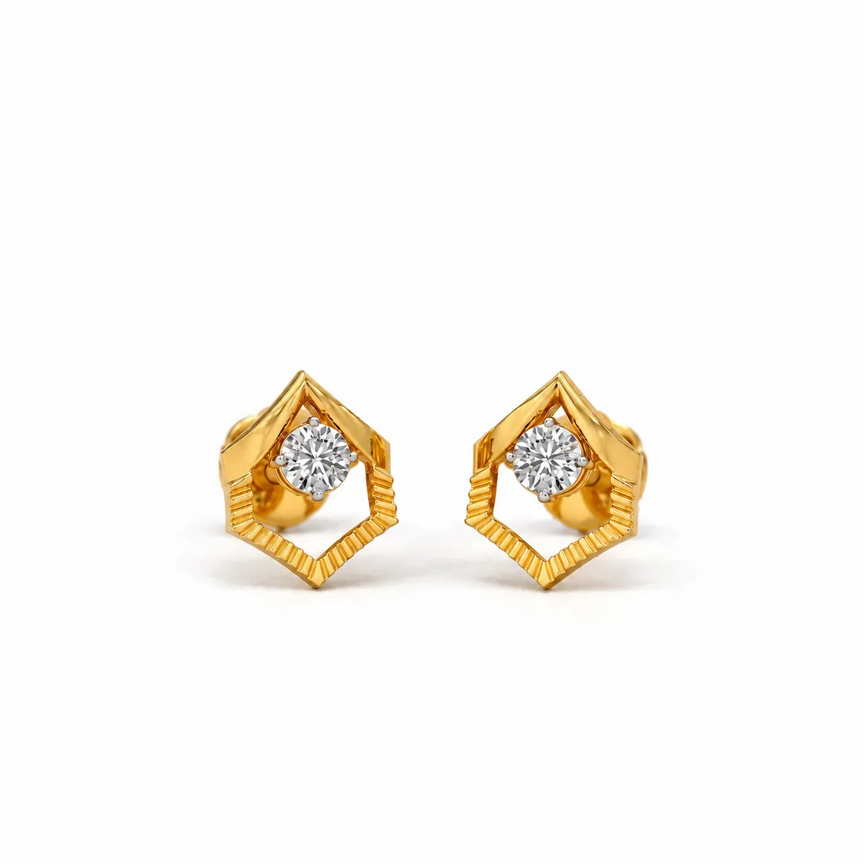 Luxury hexagonal lab grown diamond stud earrings for women in 14K yellow gold