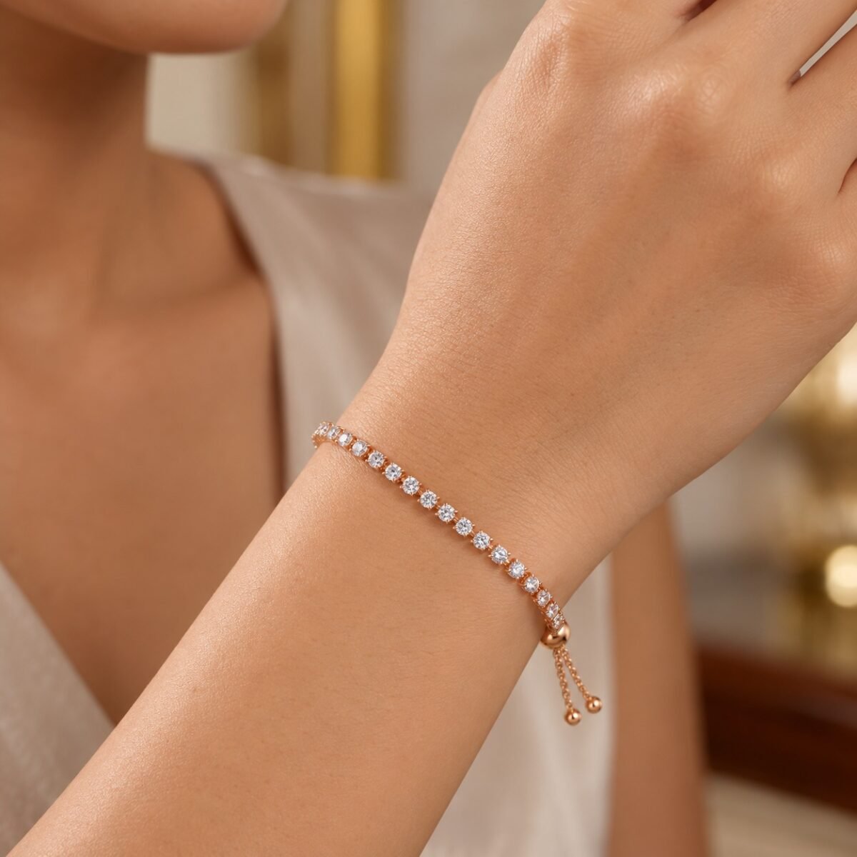 18K Rose Gold Eternity Lab-Grown Diamond Tennis Bracelet for Women