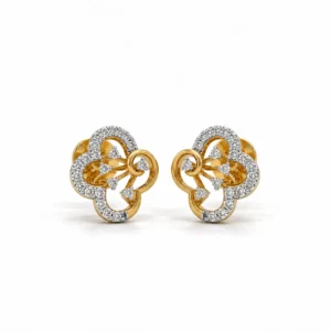 Elegant floral loop lab grown diamond stud earrings for women in 14K yellow gold