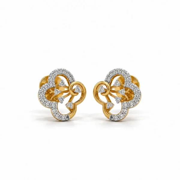 Elegant floral loop lab grown diamond stud earrings for women in 14K yellow gold