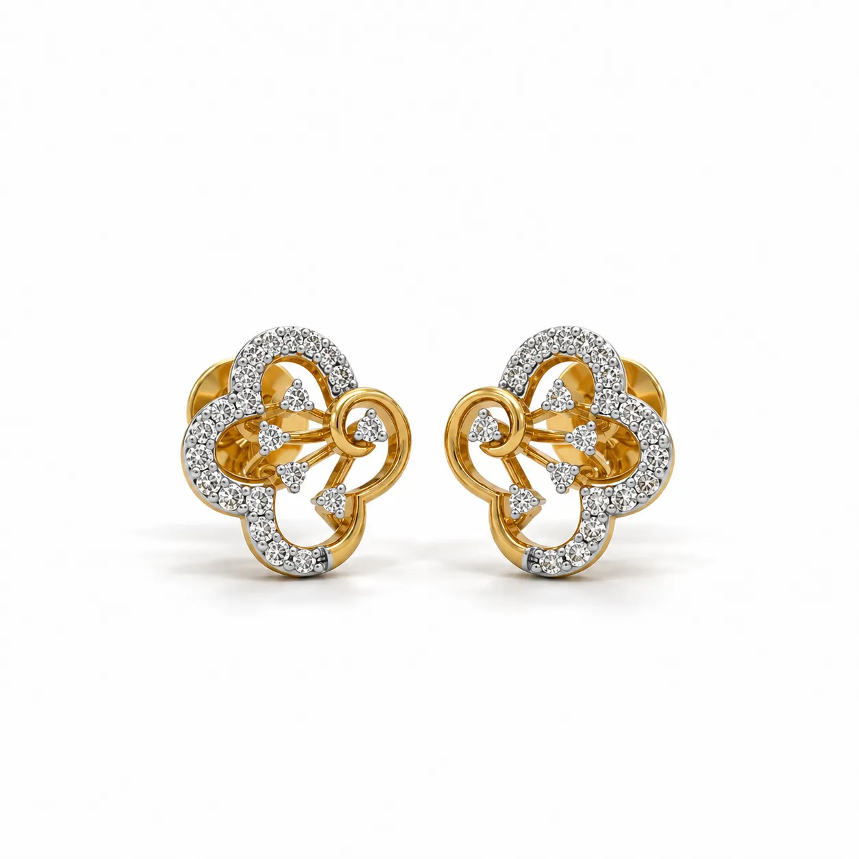 Elegant floral loop lab grown diamond stud earrings for women in 14K yellow gold