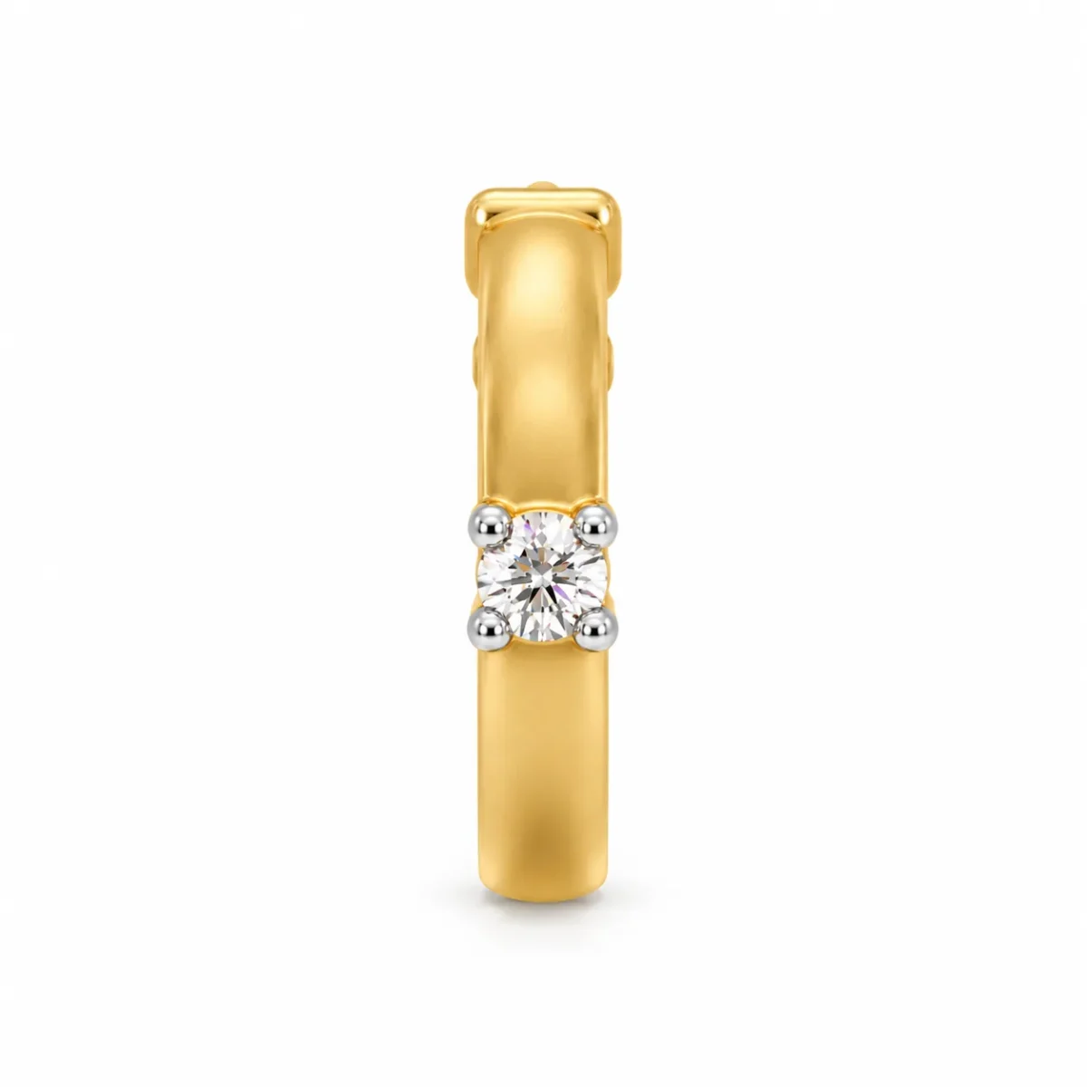 Lumi Solitaire Lab Grown Diamond Nose Ring in yellow gold, angled view showing round diamond and hoop design.