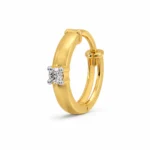 Front view of Lumi Solitaire Lab Grown Diamond Nose Ring with round diamond in four-prong setting and yellow gold band.