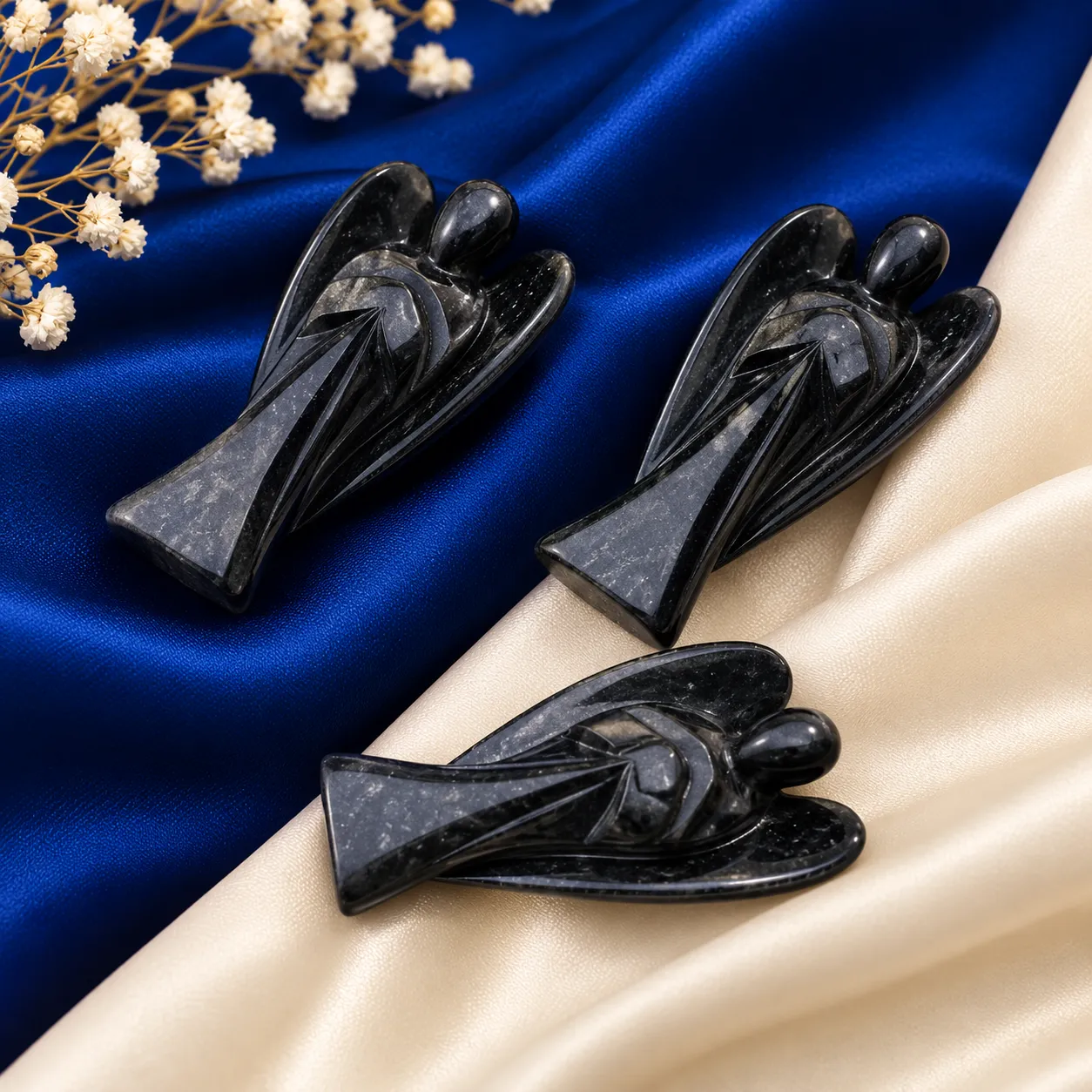 Crystal Angels made from natural gemstones, beautifully shaped into angel figurines for spiritual décor, meditation and crystal healing.