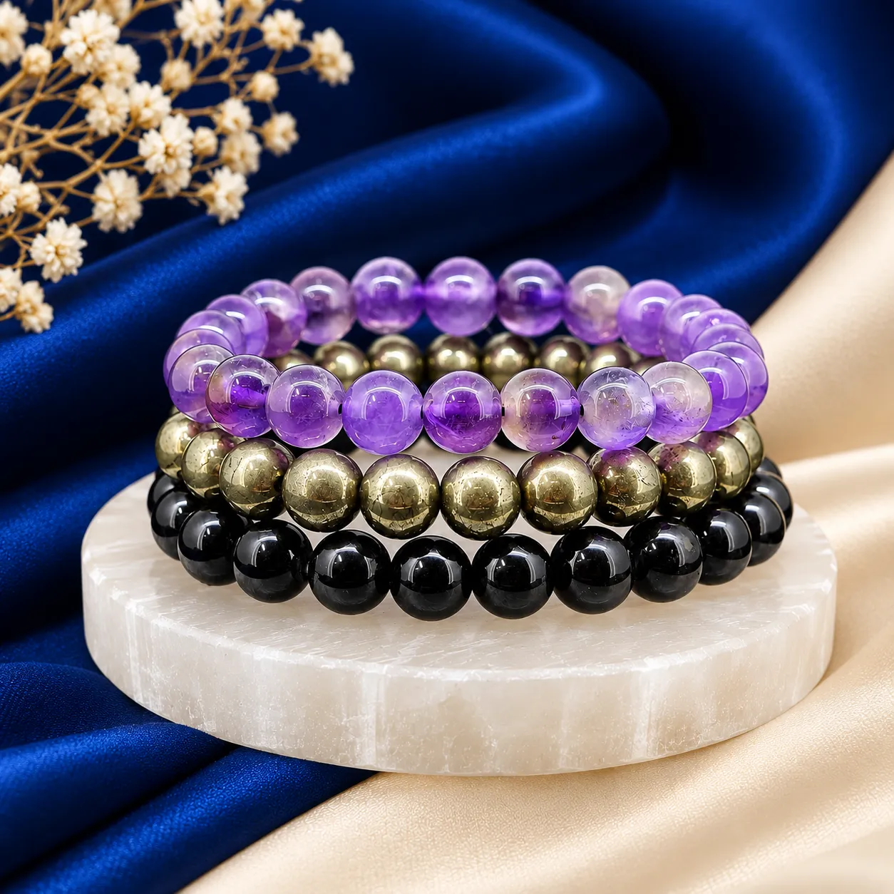 Healing Crystal Bracelet made with natural gemstone beads, designed for spiritual wellness, meditation and positive energy.