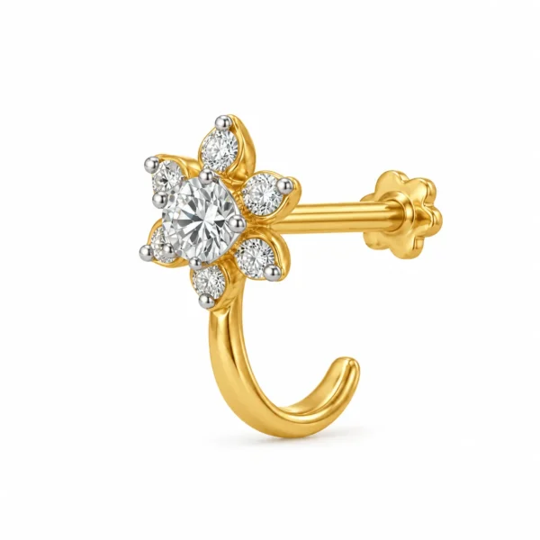Celestial Bloom Lab Grown Diamond Nose Pin side angle in yellow gold