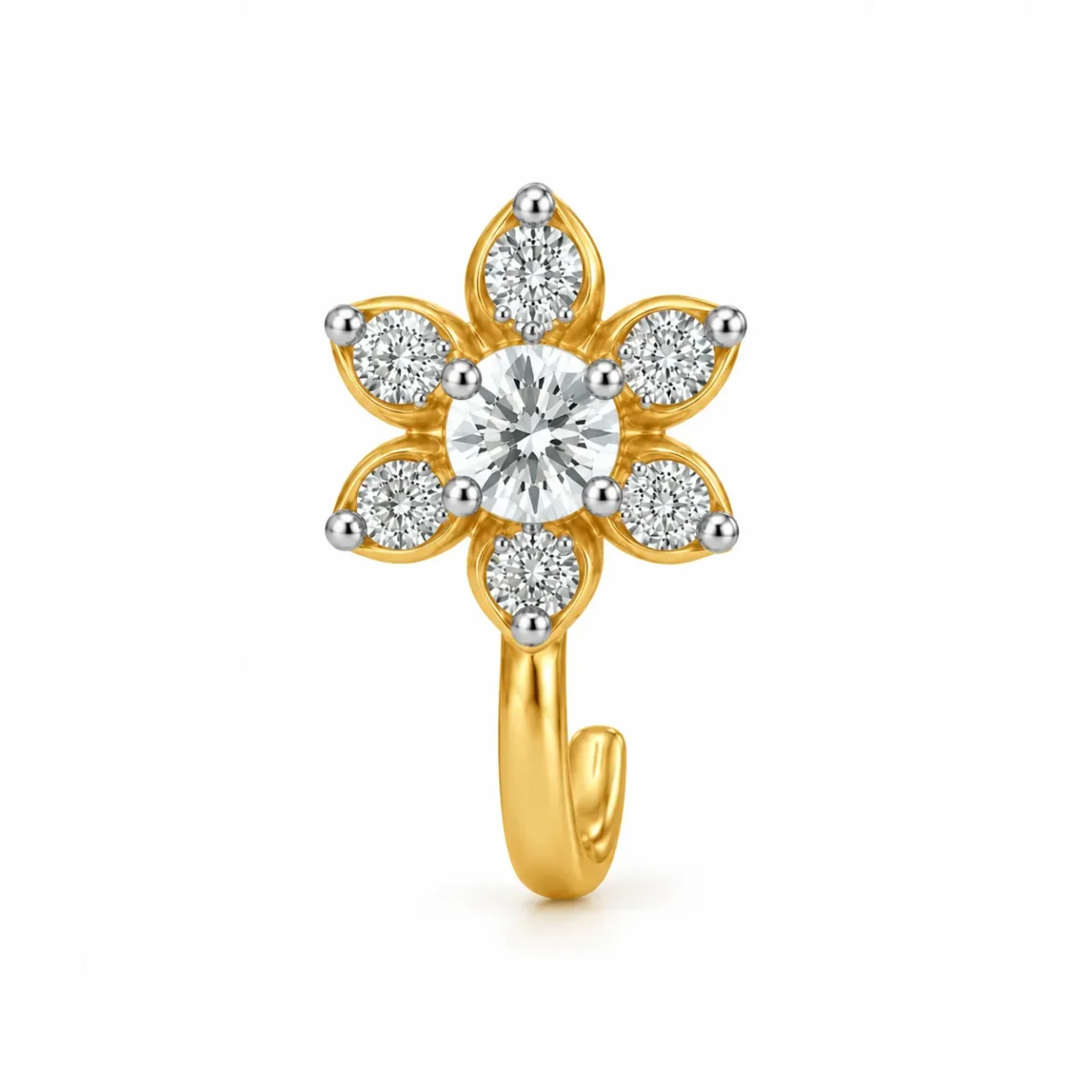 Celestial Bloom Lab Grown Diamond Nose Pin front view in yellow gold