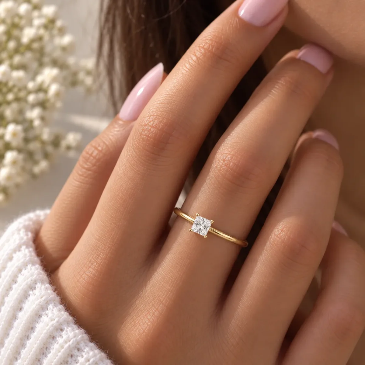 Princess Cut Lab Grown Diamond Ring – Elegant 18K Gold Ring - Image 5