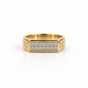 Imperial Grid Lab Grown Diamond Men’s Ring Yellow Gold Front View