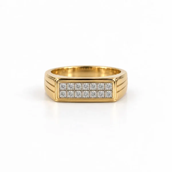 Imperial Grid Lab Grown Diamond Men’s Ring Yellow Gold Front View