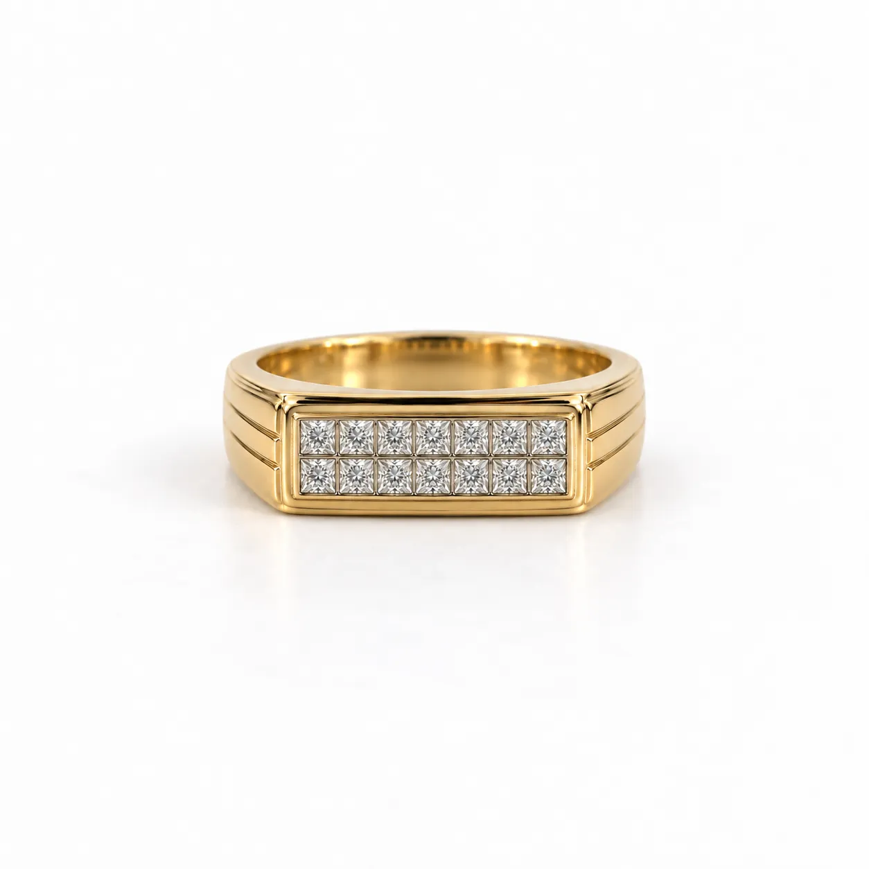 Imperial Grid Lab Grown Diamond Men’s Ring – Yellow Gold Imperial Grid Lab Grown Diamond Men’s Ring Yellow Gold Front View