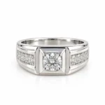Crownline Lab Grown Diamond Men’s Ring in White Gold Front View