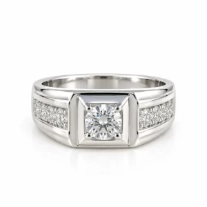 Crownline Lab Grown Diamond Men’s Ring in White Gold Front View