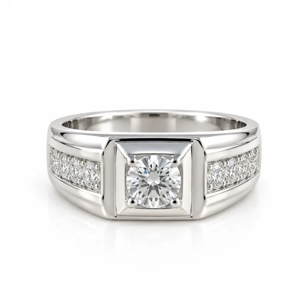 Crownline Lab Grown Diamond Men’s Ring in White Gold Front View
