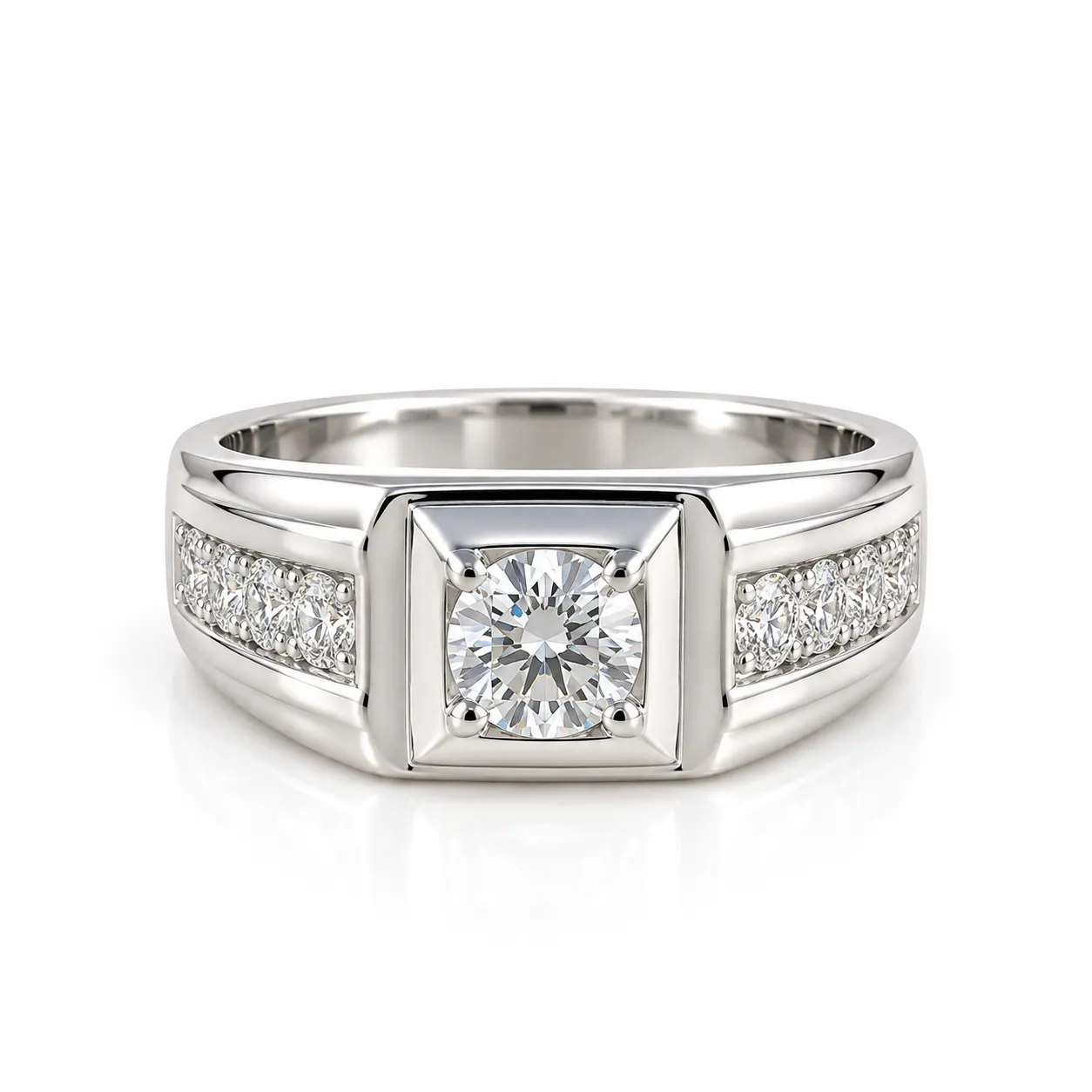 Crownline Lab Grown Diamond Men’s Ring – White Gold Crownline Lab Grown Diamond Men’s Ring in White Gold Front View