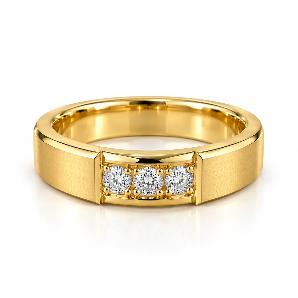 Triple Crown Lab Grown Diamond Men’s Ring in Yellow Gold Front View