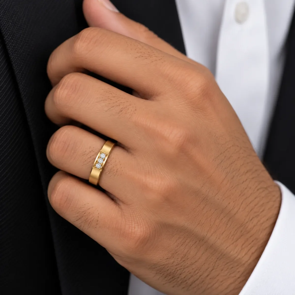 Triple Crown Lab Grown Diamond Men’s Ring on Male Model Hand