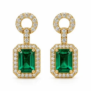 Luxury Emerald Lab Grown Diamond Halo Drop Earrings for Women 1 Carat