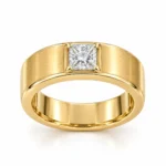 Angled view of Signature Princess Lab Grown Diamond Men’s Ring in yellow gold