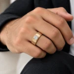 Signature Princess Lab Grown Diamond Men’s Ring on male model hand