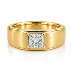 Signature Princess Lab Grown Diamond Men’s Ring in yellow gold front view