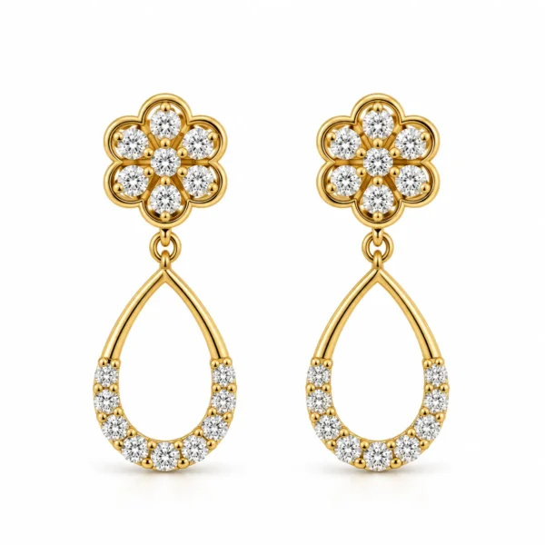 Elegant Floral Teardrop Lab Grown Diamond Drop Earrings for Women 1.30 Carat