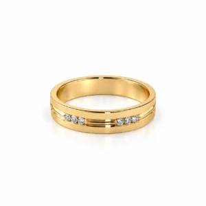 Classic Twin Diamond Men’s Band in yellow gold with twin round diamond clusters