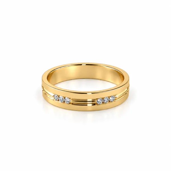 Classic Twin Diamond Men’s Band in yellow gold with twin round diamond clusters